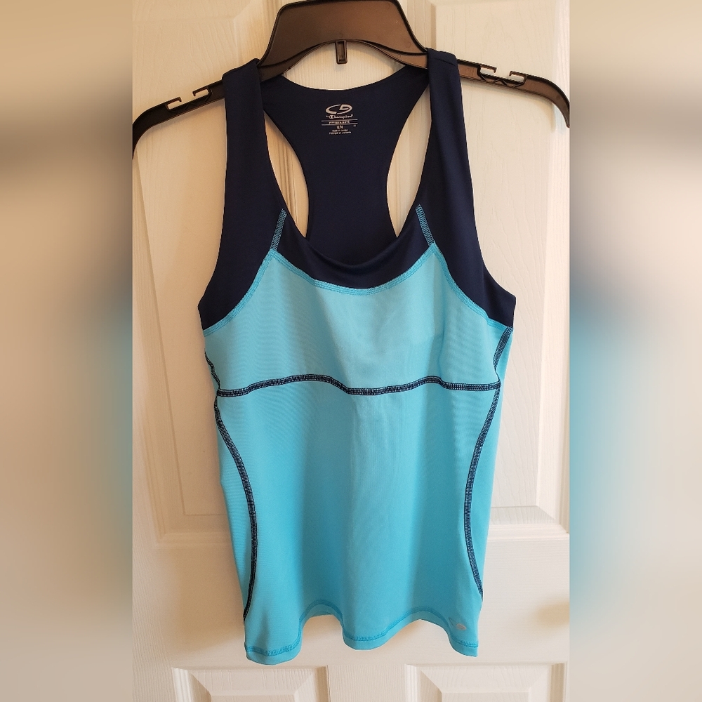Champion Racerback Two-tone Blue Fitted Performance Top W/ Built-in Bra. Medium